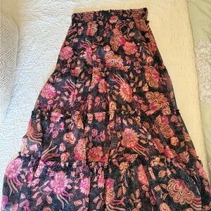 Misa Los Angeles Black and Pink Floral Maxi Skirt